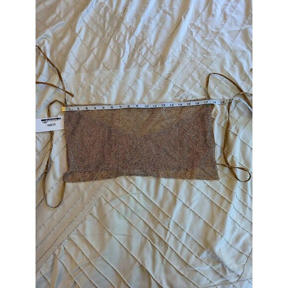 OH la luxe gold chainmail crop tie top sz s nwt - Picture 3 of 6
